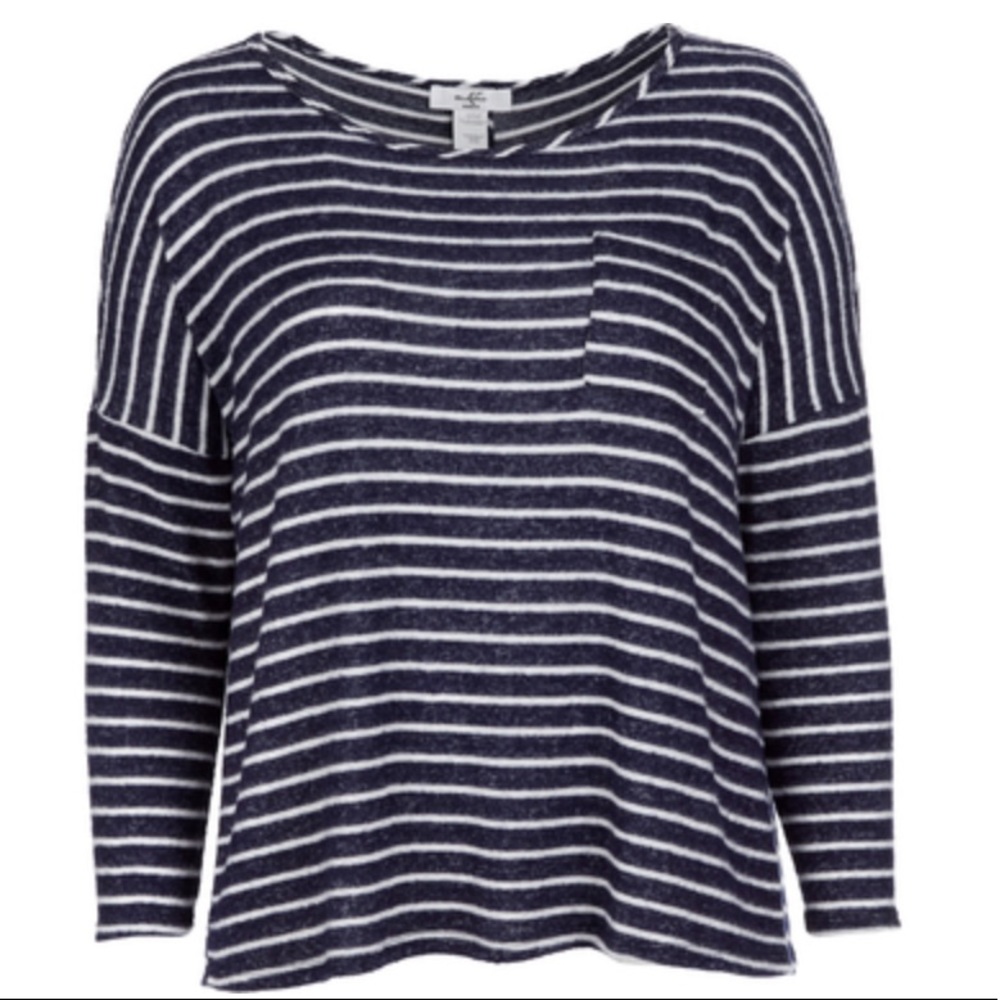 NEW Women’s Navy Blue and White Striped Back Button Blouse
